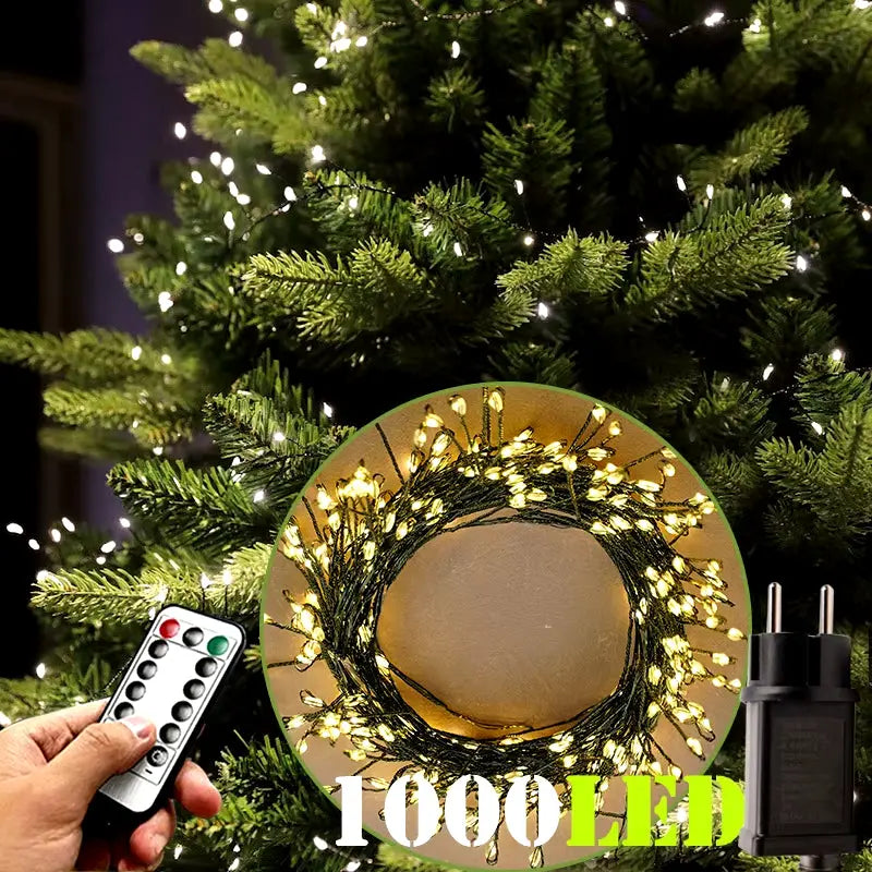 Christmas LED String Lights – 3M/10M/18M/36M | 100–1000 LEDs | Warm White/White | Remote Control | IP44