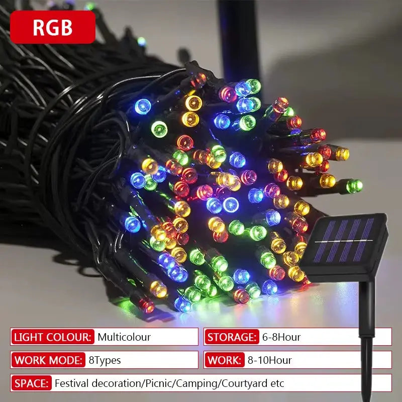 Solar Powered LED String Lights β 8 Lighting Modes | Waterproof Outdoor Garden Fairy Lights
