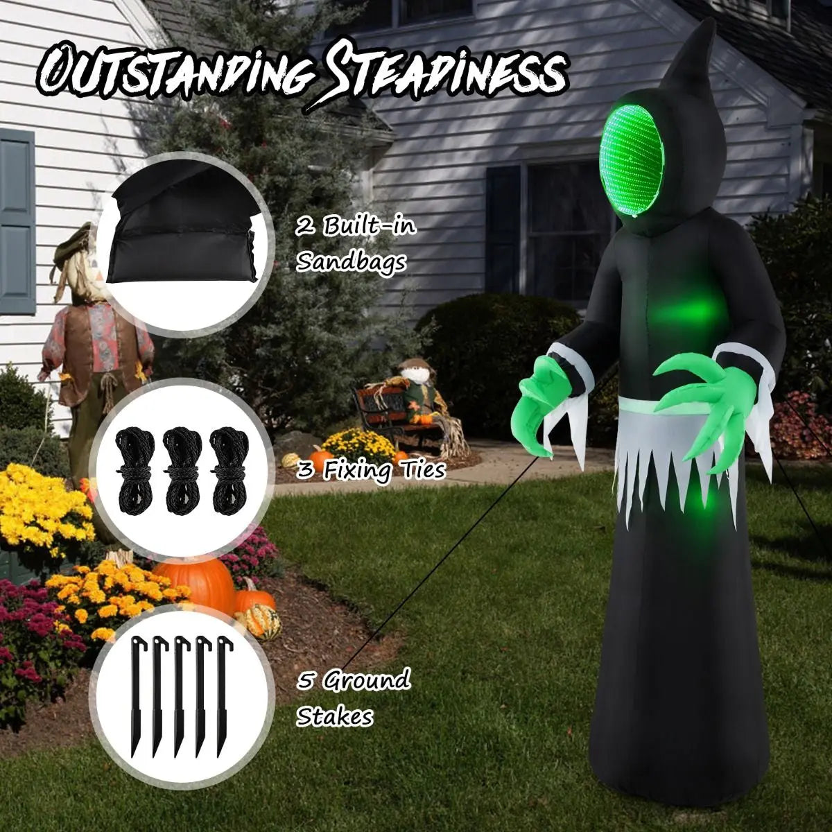 Giant Inflatable Halloween Ghost – 245 cm with Infinity Tunnel Lights & Green LEDs