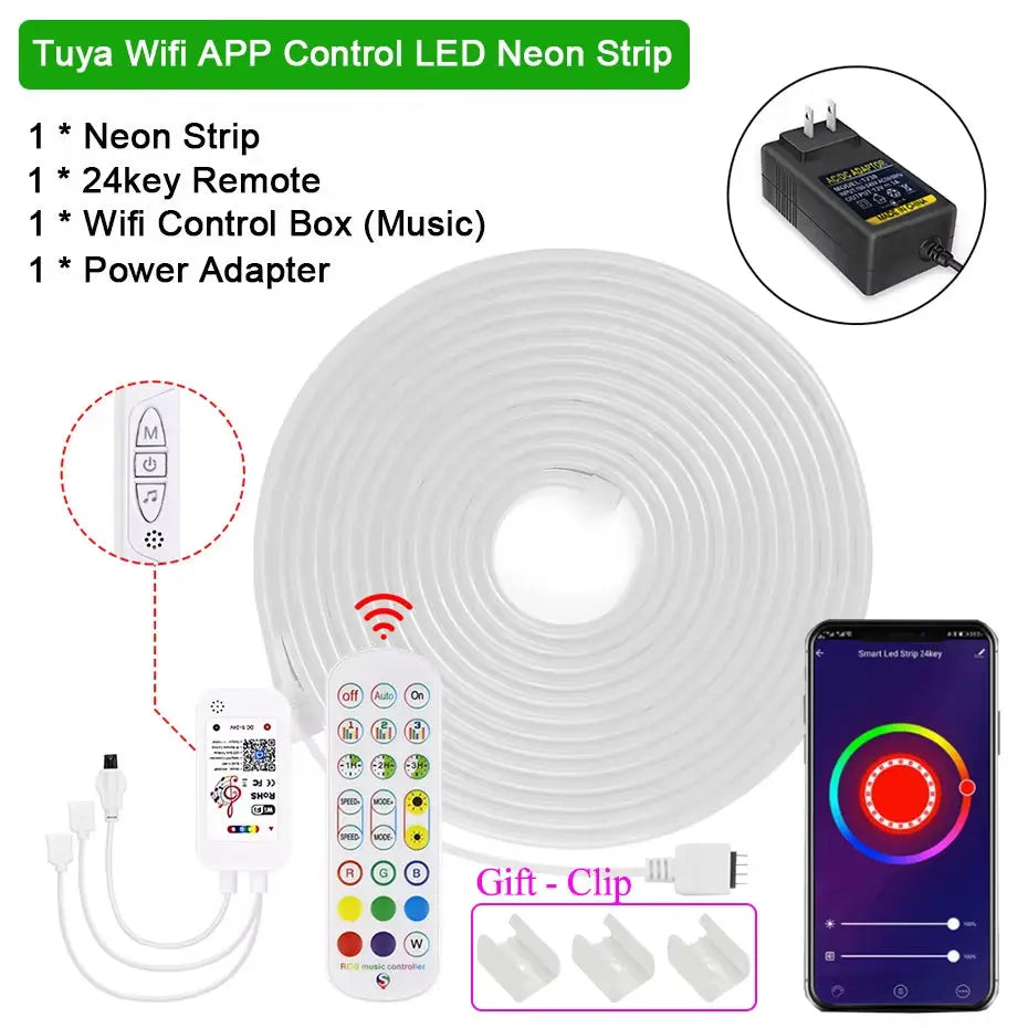 Flexible Smart RGB Neon LED Strip Light – 1M–5M | WiFi, Bluetooth & Remote | Alexa & Google Compatible | IP65 Waterproof