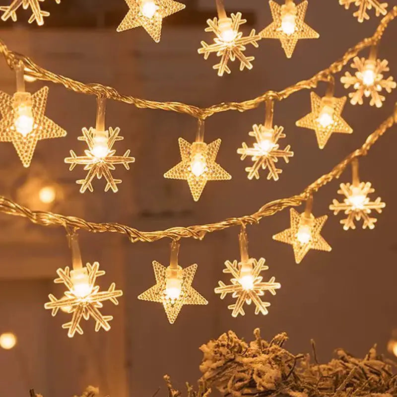 Snowflake LED String Lights – Battery Powered Christmas Tree & Holiday Decoration | Warm White or Cool White