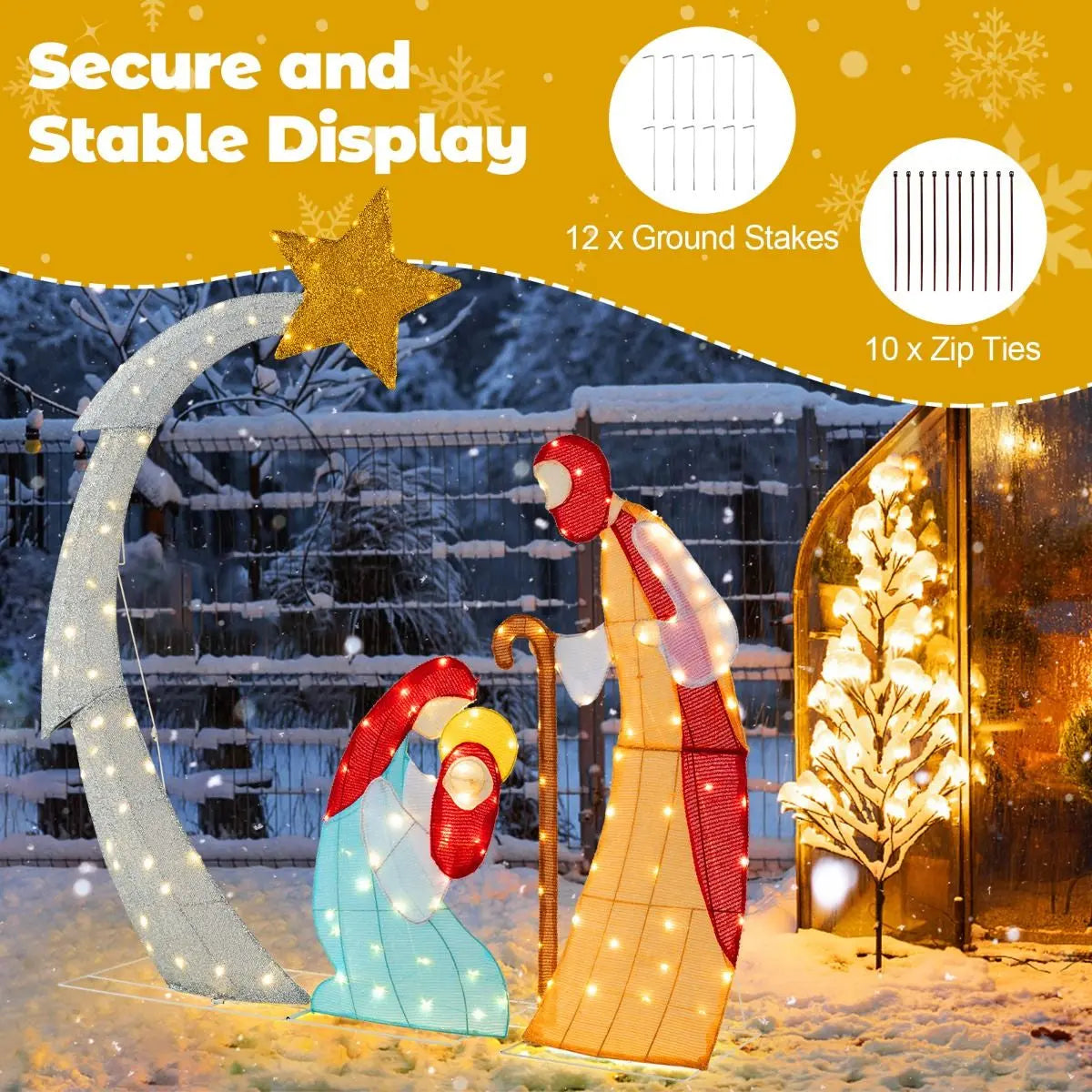 Lighted Christmas Nativity Scene – 140 LED Outdoor Display | Holy Family with Star of Bethlehem