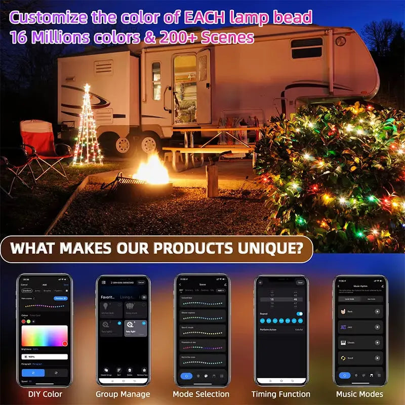 Christmas LED String Lights with Chase Effect – WS2812B IC Waterproof Strip | USB Powered, Multiple Modes