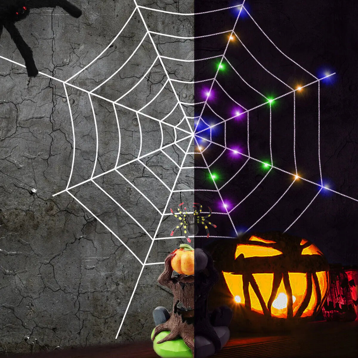 LED Halloween Giant Spider Web