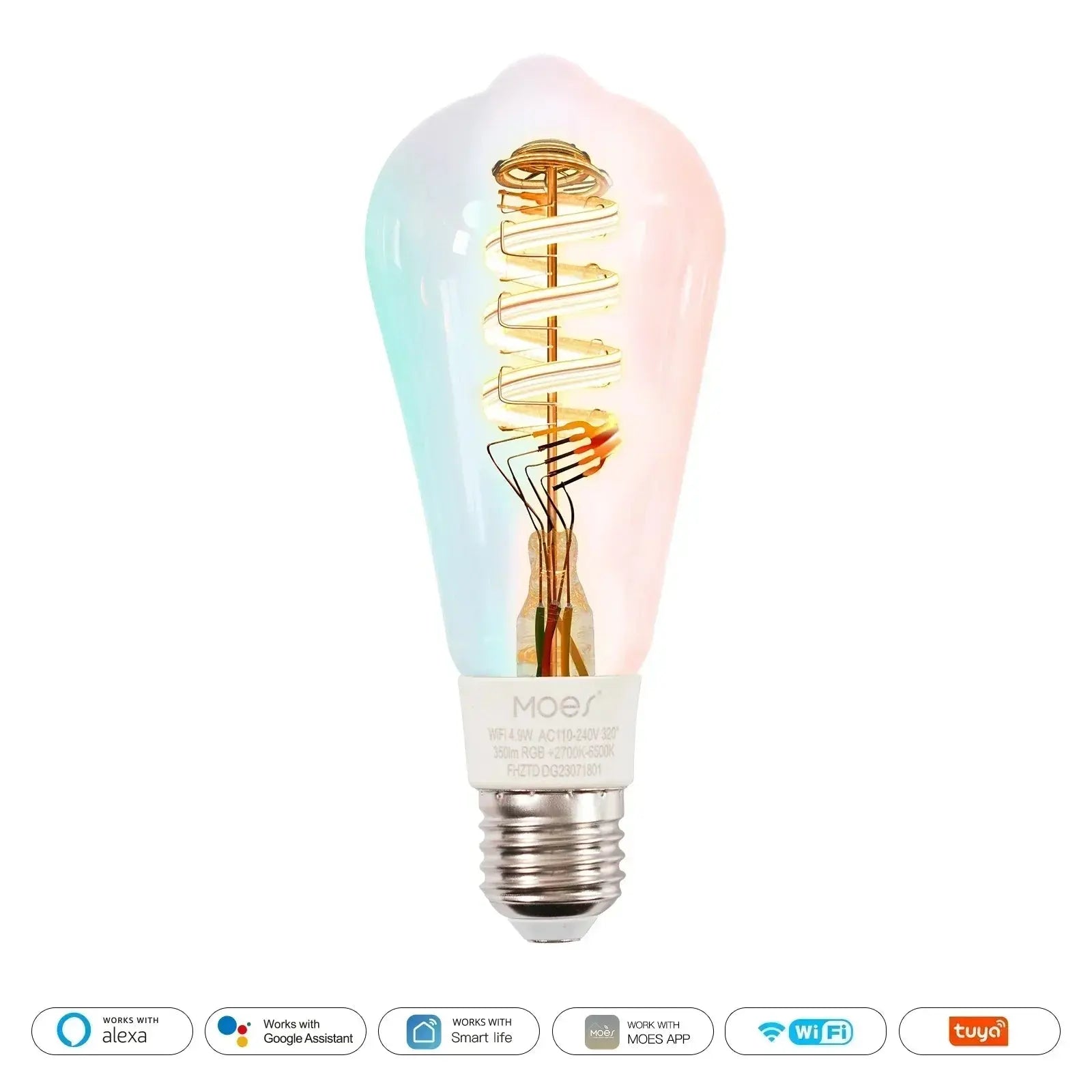 MOES Tuya WiFi Smart ST64 Edison Bulb – E27 | RGB + 2700K–6500K | Dimmable | Alexa & Google Compatible