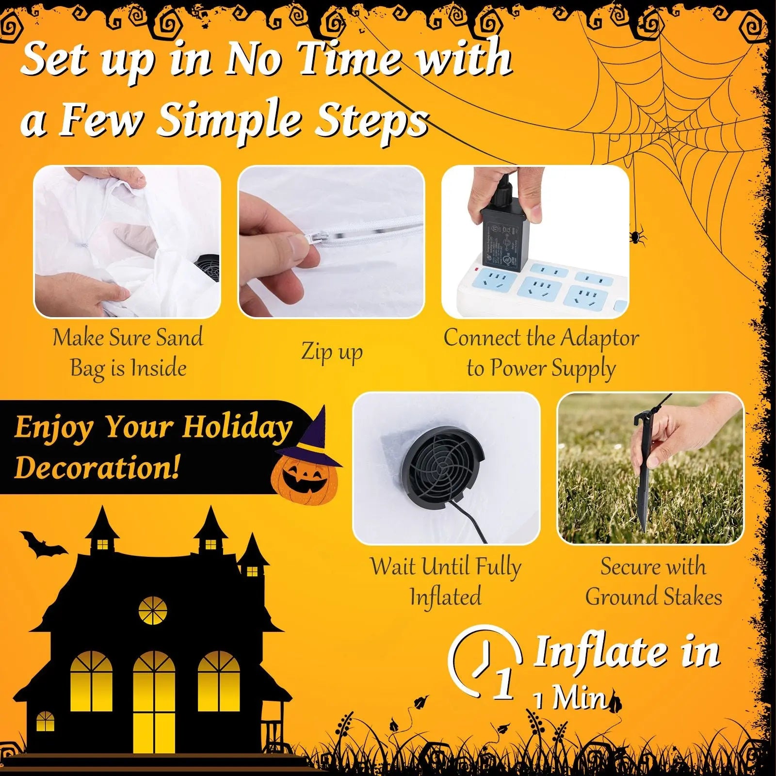 180 CM Halloween Inflatable with Dimming Infinity Mirror Lights