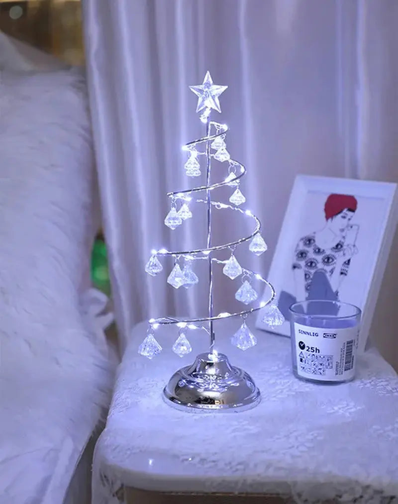 LED Christmas Tree Table Lamp – Battery Powered Crystal Desk Light | Holiday Home & Gift Decoration