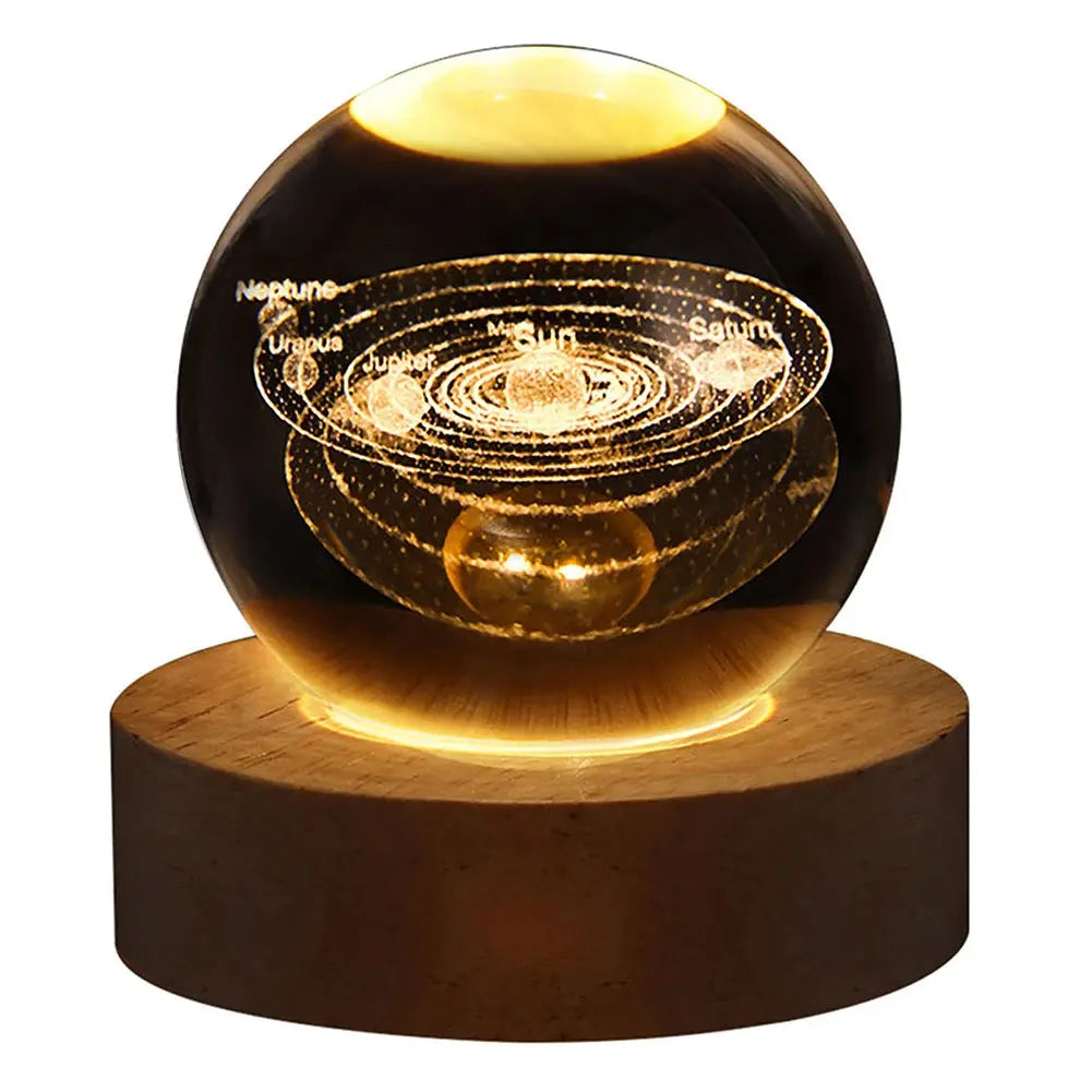 Crystal Ball Night Light – 3D Laser Engraved Galaxy Lamp with Wooden Base | USB Powered Gift