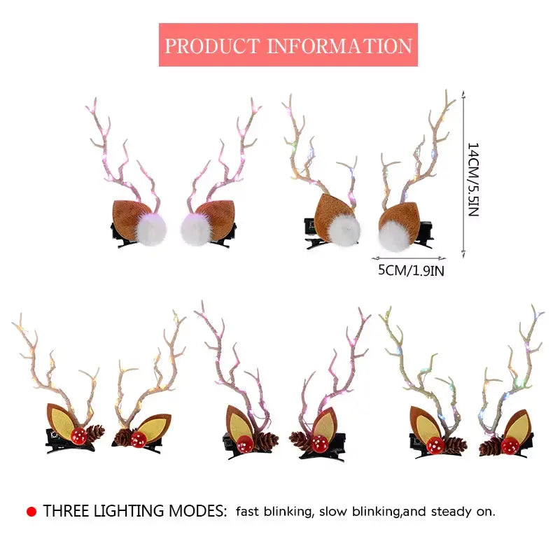 LED Mini Antlers Headbands – Light Up Reindeer Ears for Women, Girls & Kids | Festival, Party & Christmas Accessory
