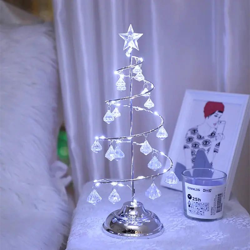 LED Christmas Tree Table Lamp – Battery Powered Crystal Desk Light | Holiday Home & Gift Decoration