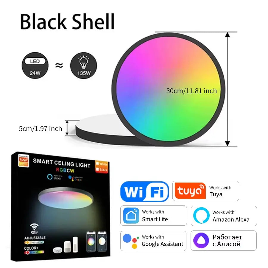 Tuya WiFi LED Smart Ceiling Light – 24W | RGB + Warm & Cool White | Alexa & Google Compatible