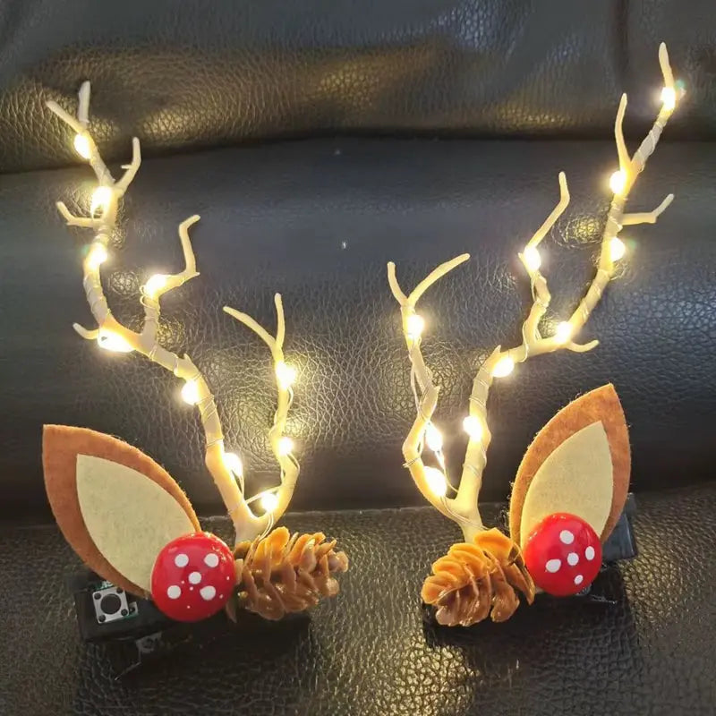LED Mini Antlers Headbands – Light Up Reindeer Ears for Women, Girls & Kids | Festival, Party & Christmas Accessory