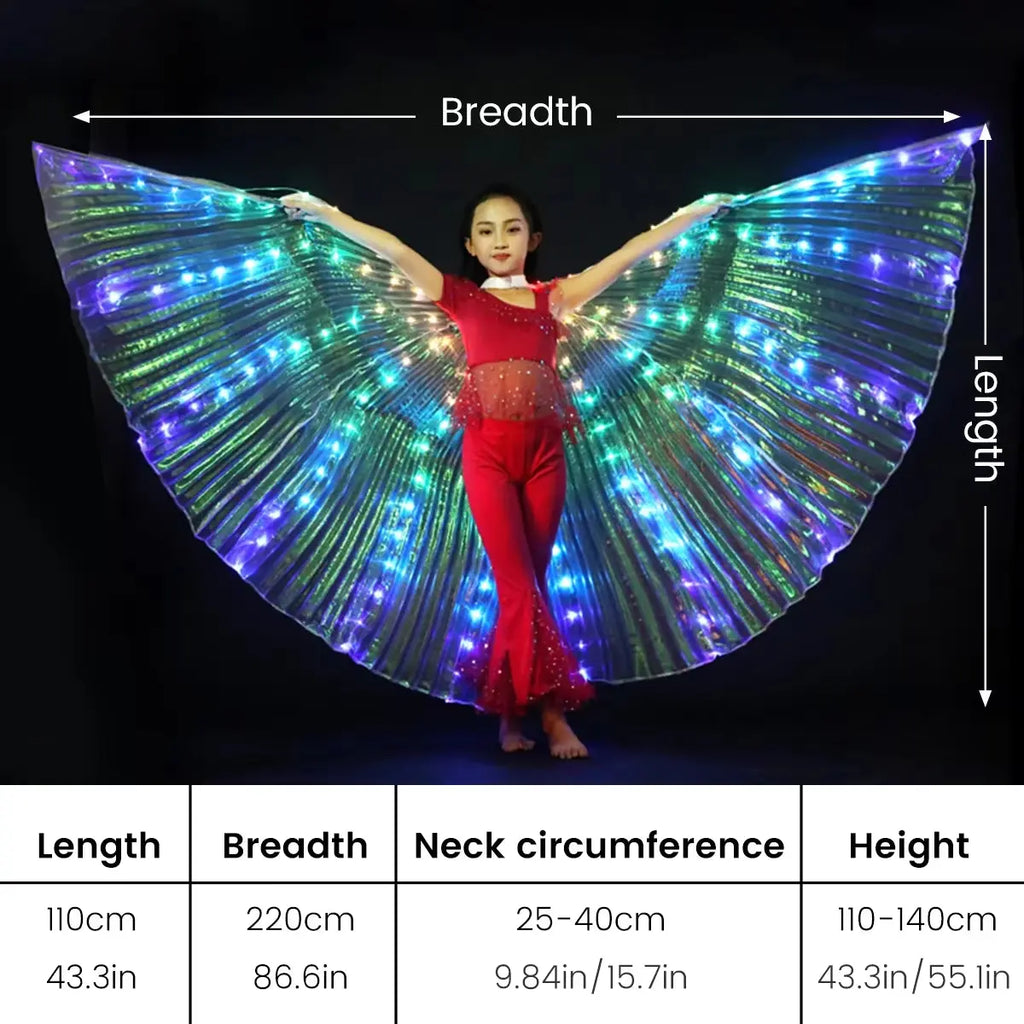 LED Light Up Belly Dance Wings – Dual-Mode Performance Costume with Telescopic Sticks | Kids & Adults