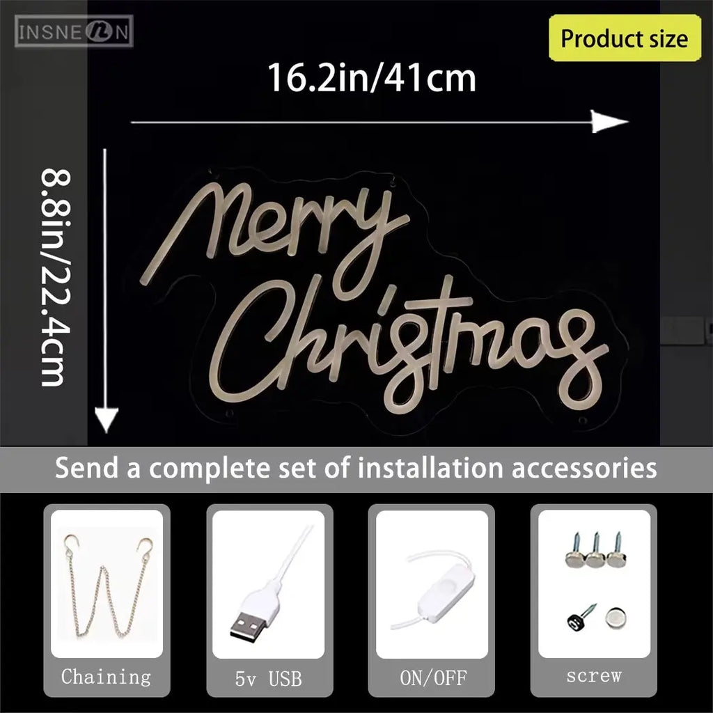 Merry Christmas Neon Sign – LED USB Wall Décor Light | Festive Holiday Party Decoration