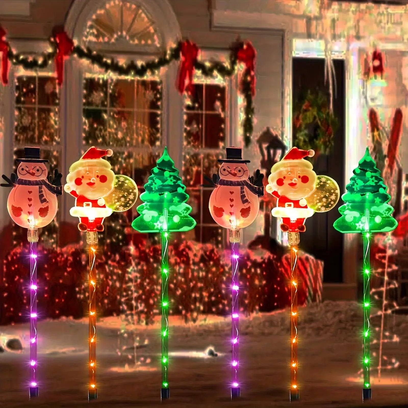 6-Pack Solar Christmas Garden Lights – Santa Claus, Snowman & Christmas Tree | Outdoor Pathway & Lawn Decorations