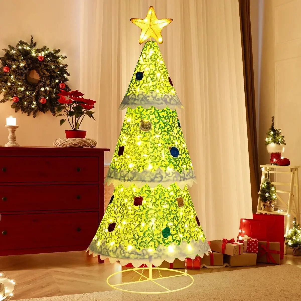 141cm Pop-Up Christmas Tree – Pre-Lit with 110 LED Lights | Foldable Indoor & Outdoor Holiday Décor