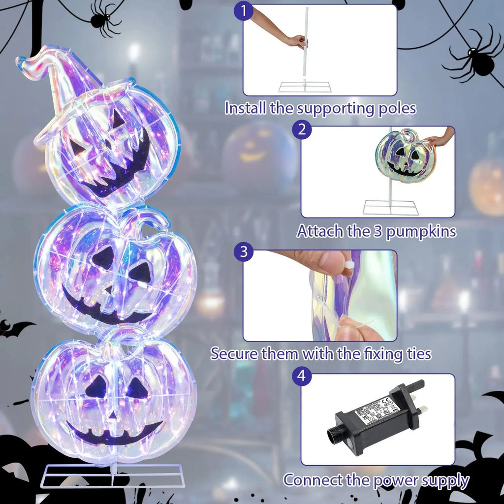 3.4 Ft Light up Stacked Pumpkins - Halloween Decorations