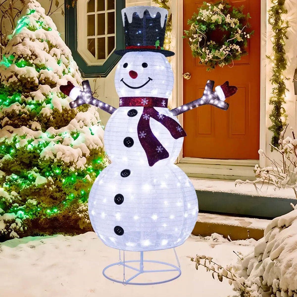 6ft Pre-Lit Snowman – 180 LED Outdoor Christmas Decoration | Pop-Up Design with Stakes & Rope